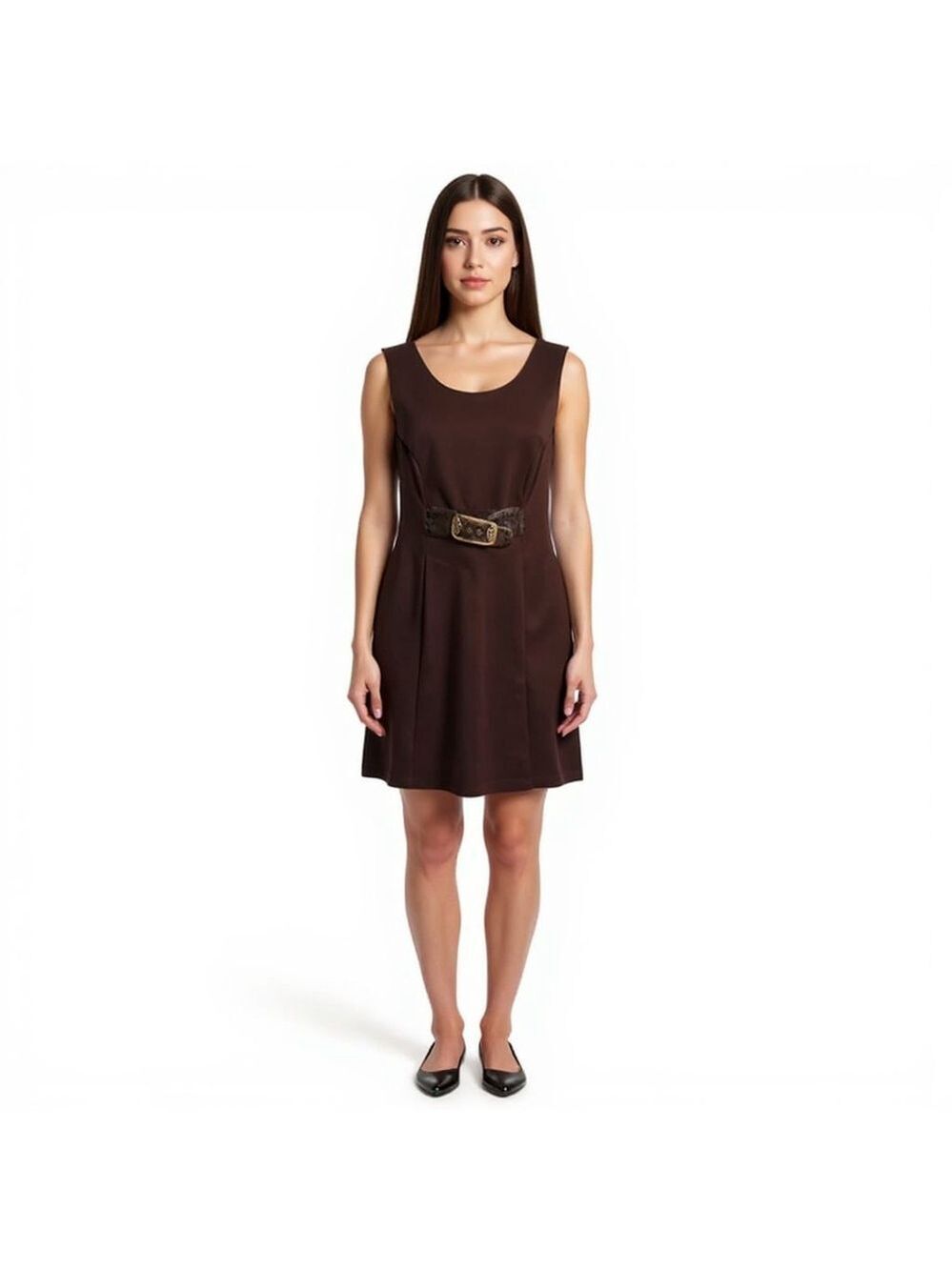 Brown Knit Dress Medium with Faux Crocodile Belt